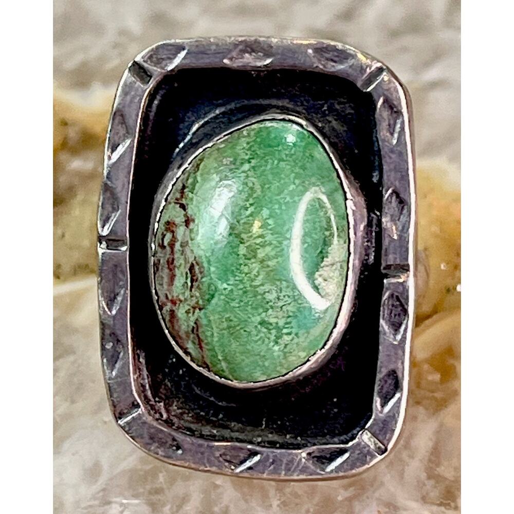 VTG Taxco Sterling Silver 925 Green Turquoise Statement Ring Sz 7.75 8.8g Signed - Picture 10 of 16